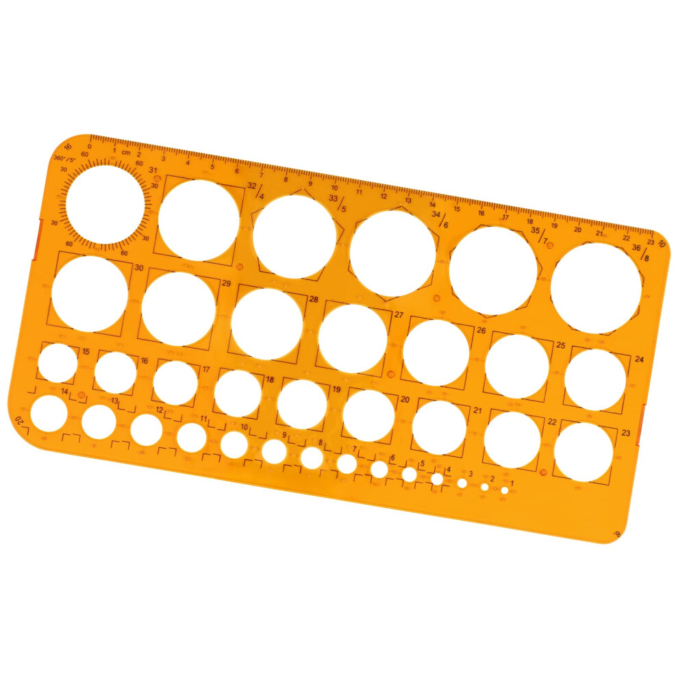 Circle Stencil Template With 36 Circles, Circle Stencils For Painting, Circle Ruler For Drawing Aids, Quilling Template, Transparent Orange 5051225445324