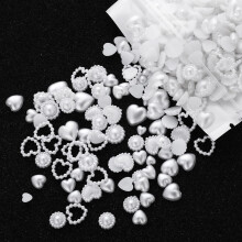 500PCS White Pearls Heart Nail Charms - 3D Beads Flatback Embellishments for Nail Art, DIY Crafts, Accessories, and Jewelry Supplies