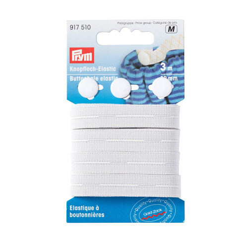 Prym Prym 3 m x 12 mm Buttonhole Elastic with 3 Buttons, White