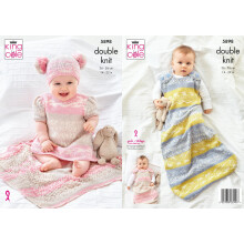 King Cole Baby Double Knit Knitting Pattern Dress Sleeping Bag Blanket & Hat (5898), 14" - 22"