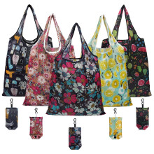 IKR 5PCS Reusable Shopping Bags, Eco Foldable Grocery Bags Washable Grocery Bag with Attached Pouch Waterproof Polyester Shopping Cloth Tote Easter