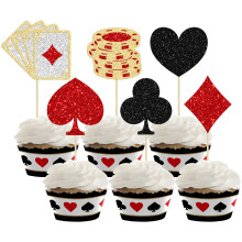 Gyufise 24Pcs Casino Theme Cupcake Toppers Las Vegas Cake Decorations Glitter Playing Card Toothpicks Fruit Food Picks Birthday Party Favors Supplies