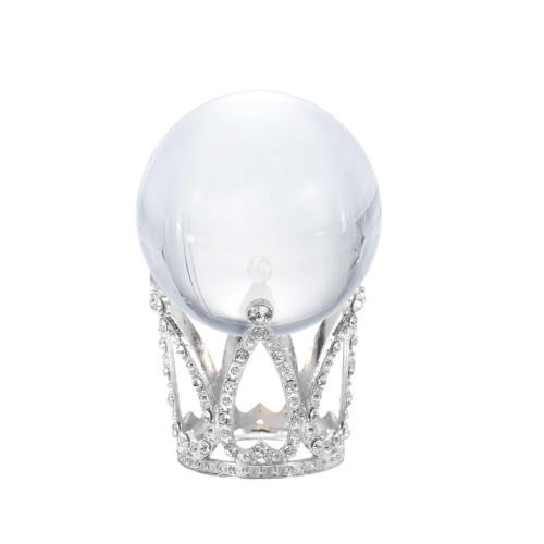 sourcing map Alloy Crystal Ball Display Holder Egg Stand Multiple Diamonds Silver Light Luxury Crown Shape 2PCS 2