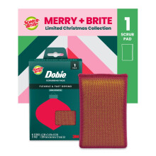 Scotch-Brite Washing Up Kitchen Sponge, Christmas Dobie Scrub Pad, Quick-Dry Mesh Scouring Pad with a Festive Red Colour
