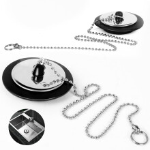 2Pcs Universal Sink Plug, Kitchen & Bathroom Sink Plug Replacement, Drain Stopper Bath Plug with 40cm Stainless Steel Chain
