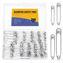 ENCHOL 200 Pcs Safety Pins, 4 Sizes Small Medium Large Safety Pins for Clothes, Safety Pin Heavy Duty for Arts, Crafts, DIY Jewellery and Sewing