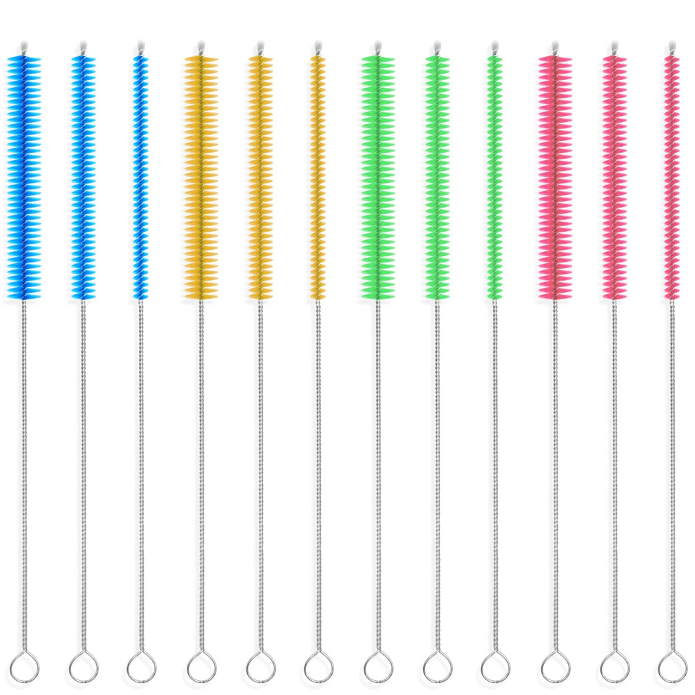 12Pcs Straw Cleaning Brush, 25 Cm Long Straw Cleaner Brush Reusable, Thin Bottle Colourful Tube Baby Bottle Cleaner Brush Pink/Yellow/Green Rafiyu