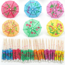 100 Cocktail Umbrellas - Beach Party Paper and Bamboo Stick Pick Umbrella, Cocktail Drink and Food Decorations, Mixed Colours, Tropical Fruit Toppers