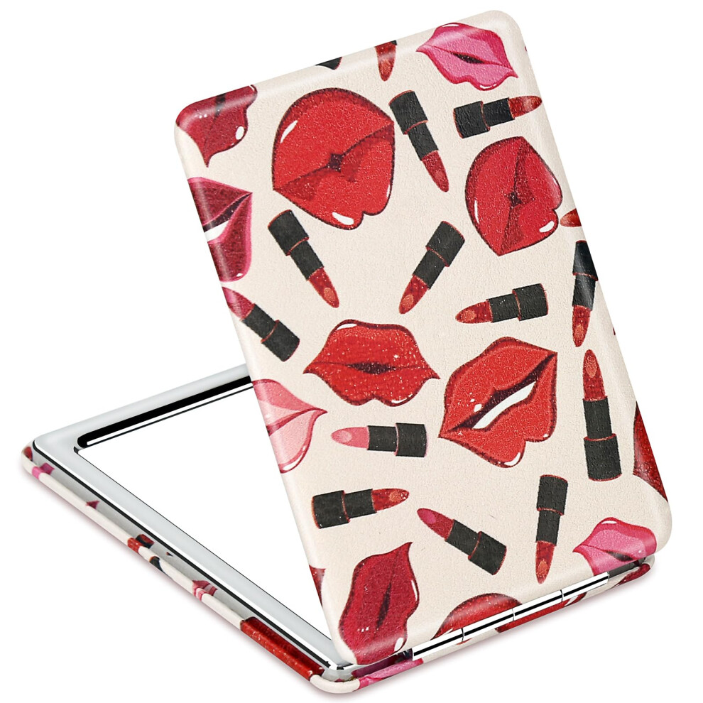 Ytzj Direct Red Premium Vanity Compact Makeup Mirror For Girls Women, Stylish Slim Travel Cosmetic Mirrors For Pocket Purse Handbag, Portable Magnifying Handheld