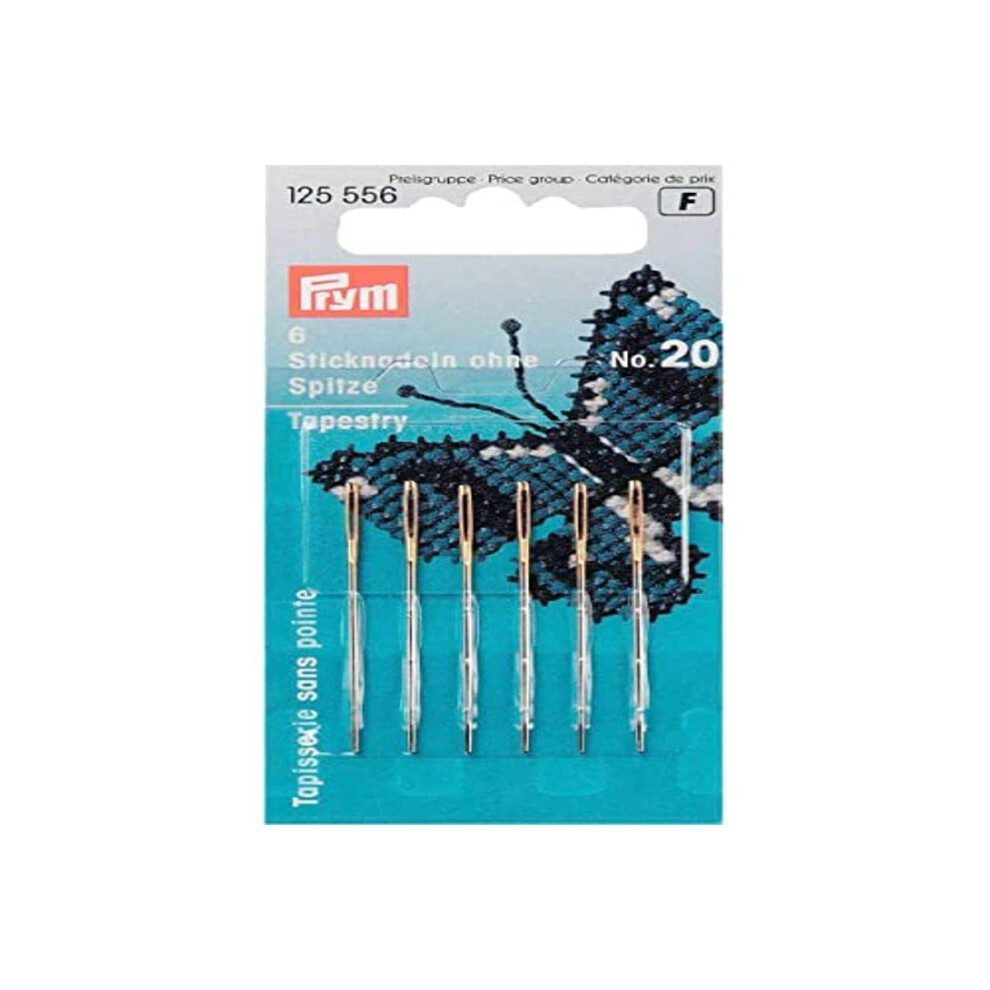Prym 1.00 X 43 Mm Number 20 Tapestry Blunt Point With Eye Embroidery Needles, Pack Of 6, Gold/Silver