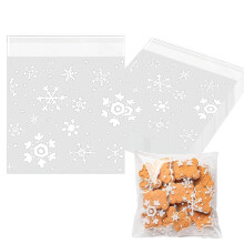 100pcs Cellophane Bags 10 x 10cm, White Snow Self Adhesive Small Plastic Packaging Self-Seal Translucent Cookie Bags Clear Cellophane Bags Opp Sweet