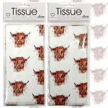 Tissue Highland Cow | 2 Packs, Each with 4 Sheets Premium Quality Printed Tissue | in Biodegradable Packaging and Acid Free | Designed in The UK | 8