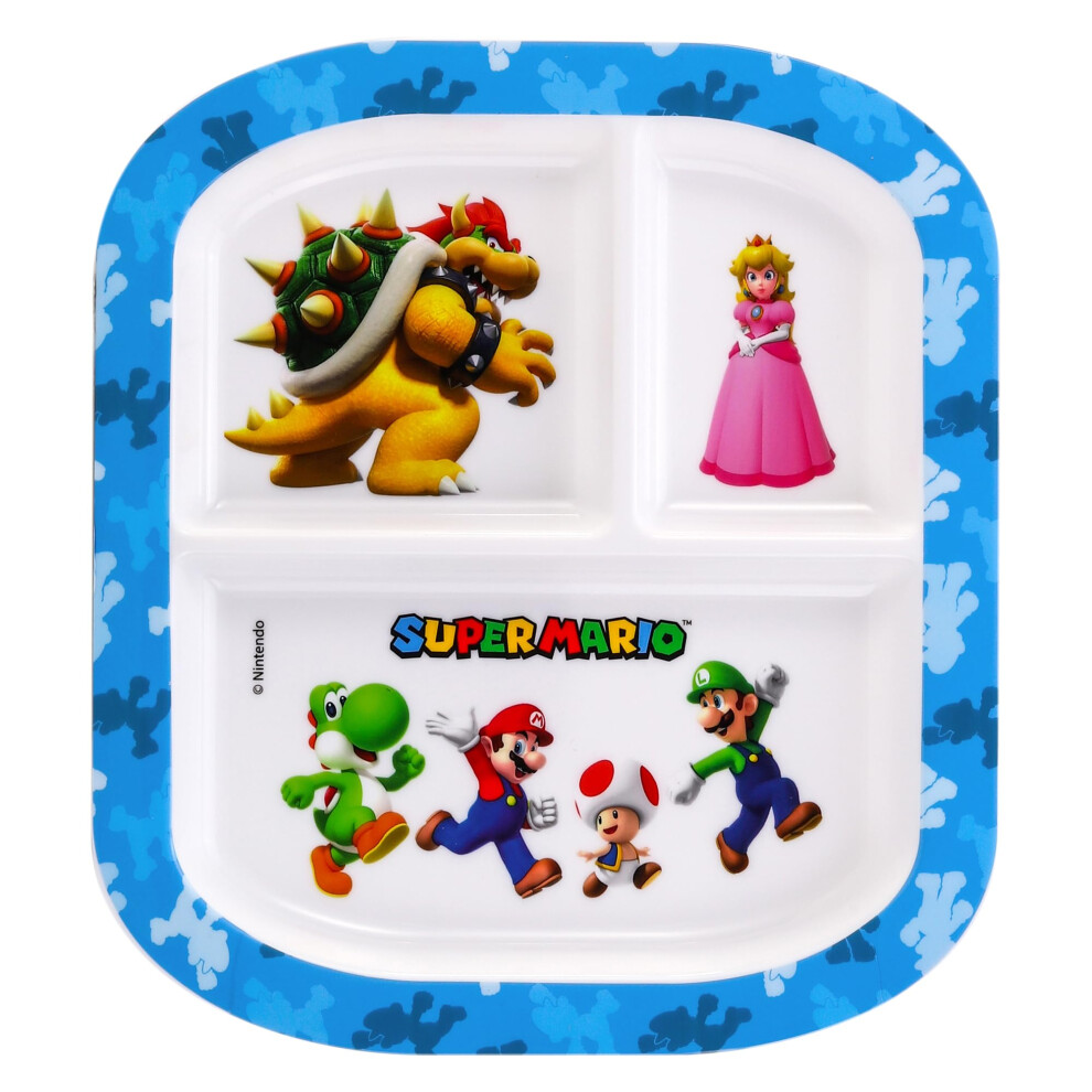 Zawadi Global Super Mario 3 Section Reusable Childrens Kids Toddlers Divided Breakfast Lunch Dinner Plate