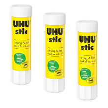 UHU Stic Glue Stick - Solvent Free - Clear Application - 8G - Pack of 3