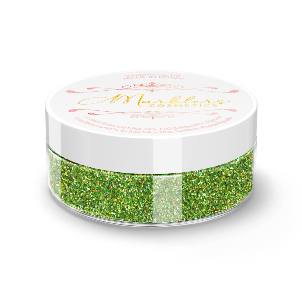 Marblers Cosmetic Grade Fine Holographic Glitter [Holo Apple Green] 0.18Oz (5G) | Non-Toxic | Vegan | Cruelty-Free | Eyeshadow, Nail Polish, Nail Art
