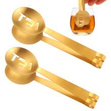 2 Pcs Tea Bag Squeezer Grip Clamp, Stainless Steel Strainer Spoon Round Clip Tongs Holder Tea Accessories Tool (Gold)