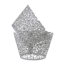 Benvivy 50 PCS Cupcake Wrappers Artistic Bake Cake Paper Cups Laser Cut for Wedding Party Birthday Decoration (Gray)