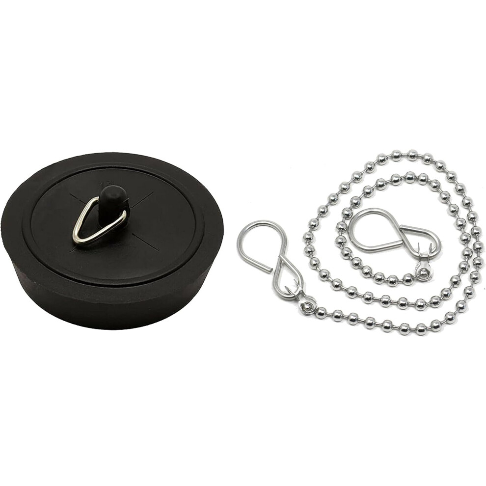 Fixte Replacement Sink Plug Shower Bath Black 45Mm (1 3/4") Plug With 450Mm (18") Chain Or 38Mm (1 1/2") Plug With 300Mm (12") Chain (18" Chain - 45Mm 5051225406837