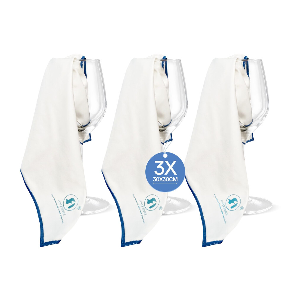 Foyer Nuage White Microfibre Cleaning Cloths, 30 X 30Cm Lint Free Glass Polishing Cloths For Glasses, Glassware, Stemware, Lens (, 30 X 30 Cm 3Pcs)
