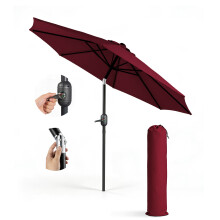 KEPLIN 2.7m Tilting Parasol Umbrella with Crank & Tilt, Steel Frame Sun Shade with Cover, 180g UV-Resistant Polyester, Dark Red