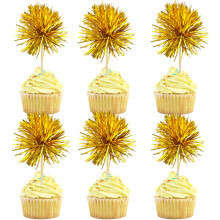 Gyufise 30Pcs Foil Firework Cupcake Toppers Sparkle Tinsel Cake Toppers Tinsel Drink Cake Decoration Cocktail Picks for Birthday Wedding Graduation