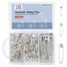 TEAMIOULING 150 PCS Safety Pins Assorted, 3 Sizes Silver Safety Pins for Clothes, Large and Small Safety Pin Bulk, Safety Pin Heavy Duty for Crafts,