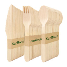 150 Pack Disposable Wooden Cutlery Set, Eco Friendly 50 Spoons 50 Forks 50 Knives, Plastic Free Packaging, Substitute for Plastic and Bamboo,