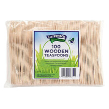 Caterpack Enviro Range 100 Wooden Teaspoons, Biodegradable/compostable/Disposable Wooden teaspoons, 100% Birchwood/eco Friendly Ideal for