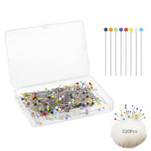 Eupneicu Pins with Head [320 Pieces], 38 mm Colourful Glass Head Pins, Stainless Steel Pins for Jewellery Making, Sewing and Crafts, Crafts and Sewing