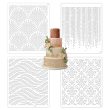 Cake Stencil Hollow Templates, 4PCS Beautiful and Reusable Cake Stencils Decorating Buttercream Plastic Cake Embossing Stencils Spray Flower Cake