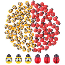 50 PCS Mini Self Adhesive Bees Ladybirds Wooden Embellishments Stickers,9x13mm Wooden Ladybirds Embellishments Craft Card Wood Toppers Bee Flat Back