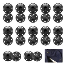 12 Pcs Poppers Fasteners,Large Press Studs Snap Fasteners for Clothing Kit,Heavy Duty Metal Black Buttons,21mm Sew-On Fastener Snaps for