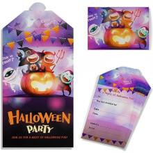 Yiran 16 Pack Halloween Spooky Party Invitations - Purple Orange Black Envelopes Style, Witch Devil Bats Pumpkin Trick or Treat Join a Halloween Party