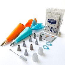EXSTRY Reusable Piping Bags and Nozzles Set - 15 Pcs Baking Kit Including 2 Reusable Bags, 8 Nozzles, 2 Couplers, Cleaning Brush, and Silicone Rings -