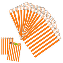 100PCS 5''x7'' Orange Striped Candy Sweet Paper Bags,Striped Candy Paper Bags for Sweet Flavour Buffet Wedding Cake Gift Shop for
