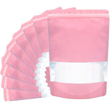 30pcs 16?24cm Pink Stand up Mylar Ziplock Bags with Clear Window,Frosted Resealable Plastic Pouches for Food Storage Jewellery Sweets