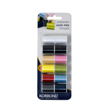 Korbond CORE Mix Polyester Thread Selection by Korbond-12 x 32m spools ? 10 Colours ? 384 metres ? Hand and Machine Sewing, Repairs, Crafting, White