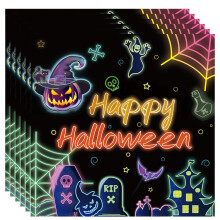 MOMAHUA 20P Halloween Neon Napkins,Glowing Napkin Halloween Decorations for Kids,6.5inch Party Luncheon Napkins,Neon Themed Serviettes Table
