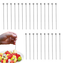 TRKETK 25 Pcs Stainless Steel Cocktail Sticks, Cocktail Picks Reusable Metal Drinks Skewers Olive Drink Picks Set Metal Fruit Sticks for Holiday Party