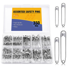 ENCHOL 350 Pcs Safety Pins, 4 Sizes Small Medium Large Safety Pins for Clothes, Safety Pin Heavy Duty for Arts, Crafts, DIY Jewellery and Sewing