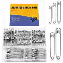 ENCHOL 300 Pcs Safety Pins, 5 Sizes Small Medium Large Safety Pins for Clothes, Safety Pin Heavy Duty for Arts, Crafts, DIY Jewellery and Sewing