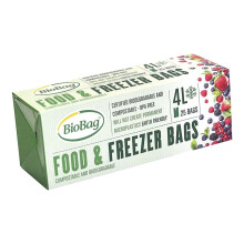 BioBag 4L Food and Freezer 25 Eco-Friendly, Micro Plastic Free Kitchen Bags, Plant-Based bioplastic (Corn Starch & Biodegradable polymers), Certified