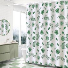 BANLMEYD Shower Curtain Mould Proof Resistant Green Leaf, Premium PEVA Waterproof Shower Curtain, 180x180cm with Rustproof Grommets and 12 Hooks for