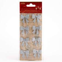 Italian Options Silver Sparkle Bows with Pearl Centre Self Adhesive Craft Decoration 3cm x 3cm (8 pcs)