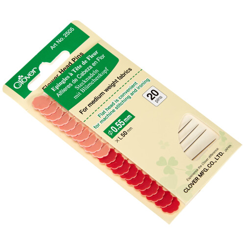 Clover Flower Head Pins-Card, Silver/Pink/Red, 1
