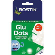 Bostik Glu Dots on a Roll Clear - 200 Dots Pack - Removable Double Sided Adhesive - Instant Fixing & Crafts - Easy to Use No Mess