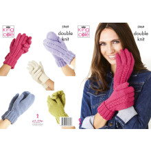 King Cole Ladies Double Knit Knitting Pattern Cable or Stocking Stitch Mittens & Gloves (5969)