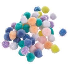 RAYHER HOBBY 75443685 Pom Poms for Crafting and Card Making, Pack of 80 Pompoms in assorted pastel colours, diameter 15 mm