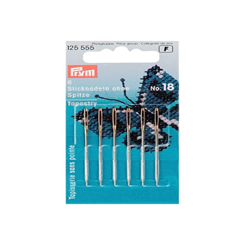 Prym 1.20 X 50 Mm Number 18 Tapestry Blunt Point With Eye Embroidery Needles, Pack Of 6, Gold/Silver