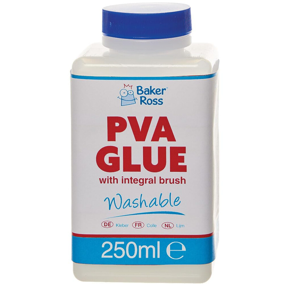 Baker Ross Fn284 Pva Glue With Integral Brush - Pack Of 1, Spreadable Glue For Arts And Crafts 5051225434243